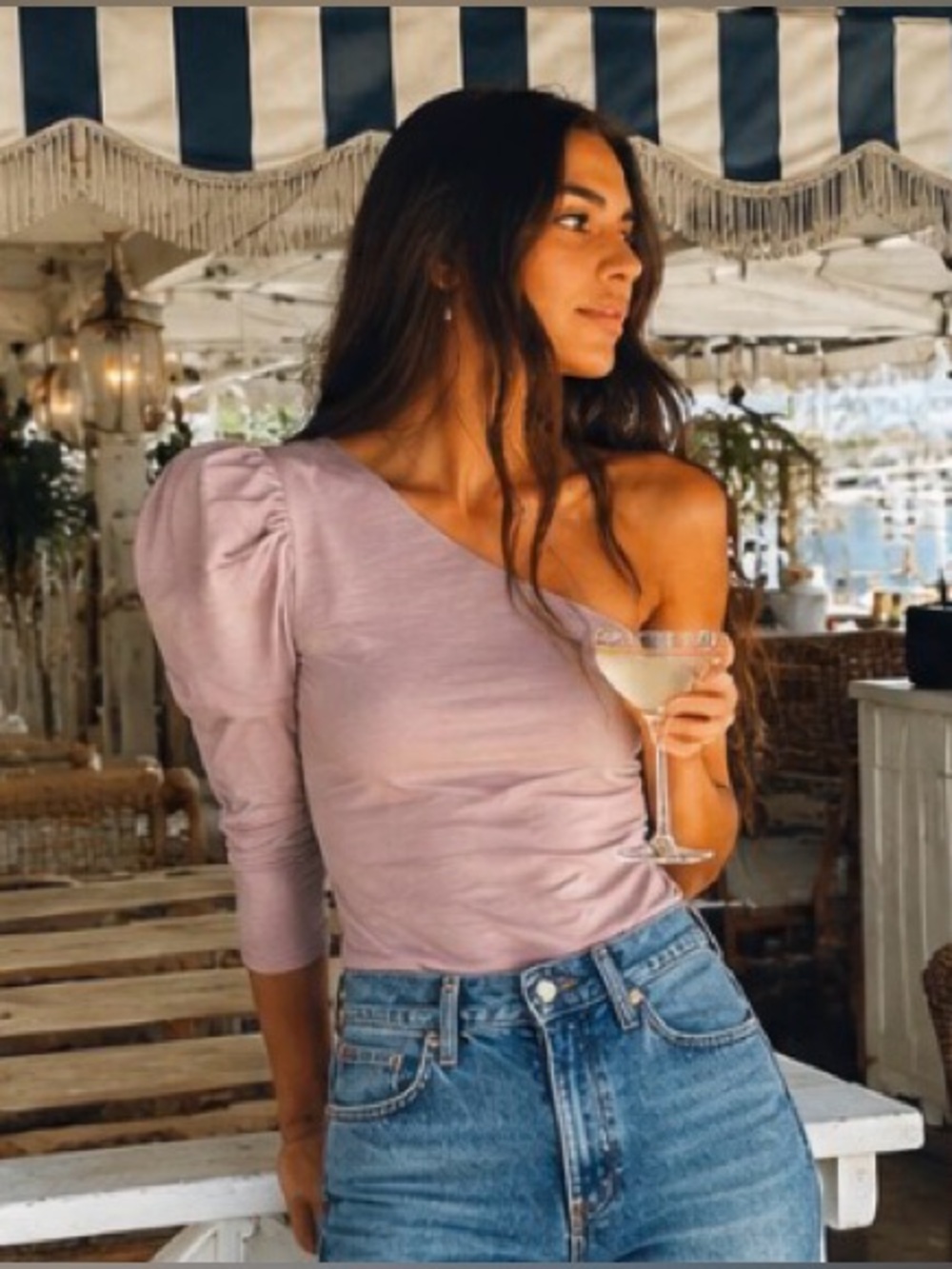 Nation LTD One Shoulder Puff Sleeve Top Mauve Blush Statement Sleeve Size S